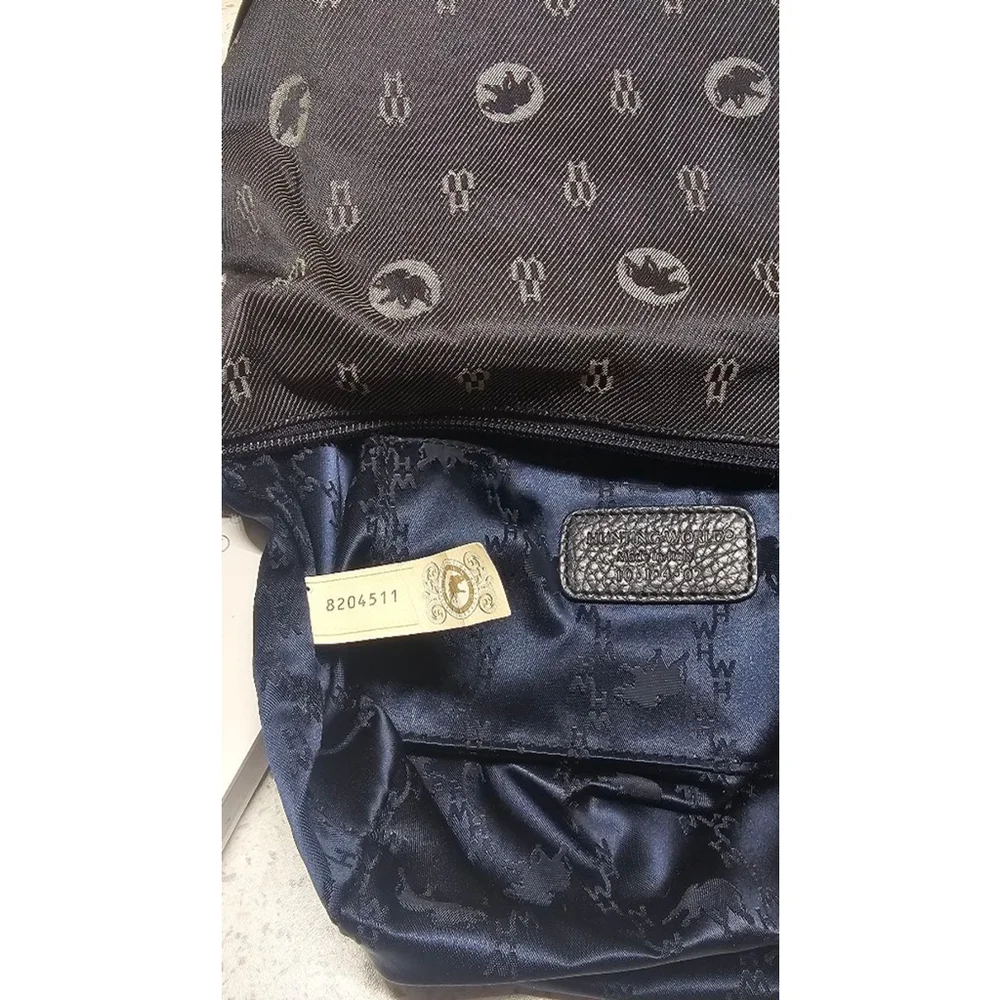 Hunting World Navy Elephant Monogram Canvas & Leather Top‑Handle Bag